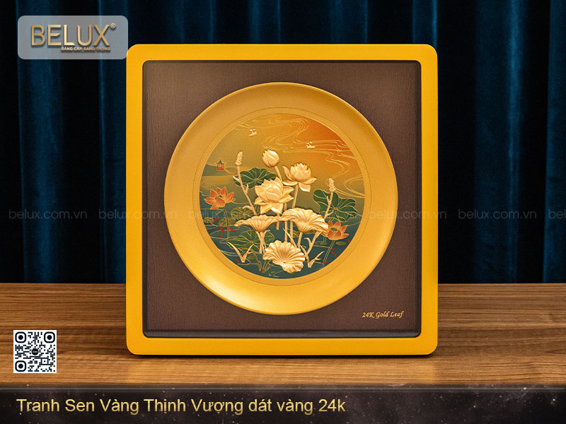 Tranh Sen Vàng Thịnh Vượng mDát Vàng 24k 30x30cm